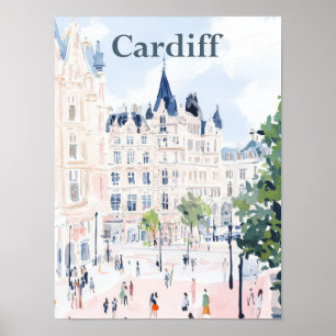 Cardiff Wales Aquarellmalerei Reise Poster