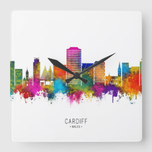 Cardiff Wales Skyline Quadratische Wanduhr