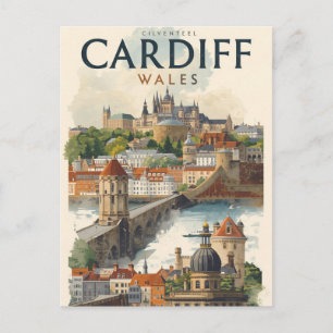 Cardiff Wales Vintage Retro Reise Postkarte