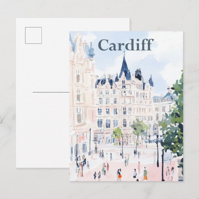 Cardiff Wales Wasserfarbenmalerei Reisen Postkarte (Vorne/Hinten)