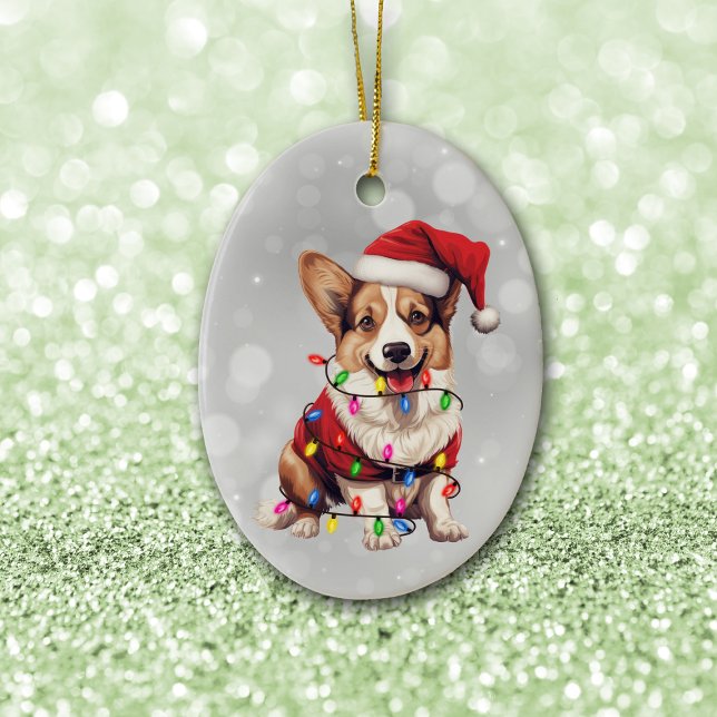Cardigan Corgi Dog in Weihnachtslicht ummantelt Keramik Ornament (Von Creator hochgeladen)