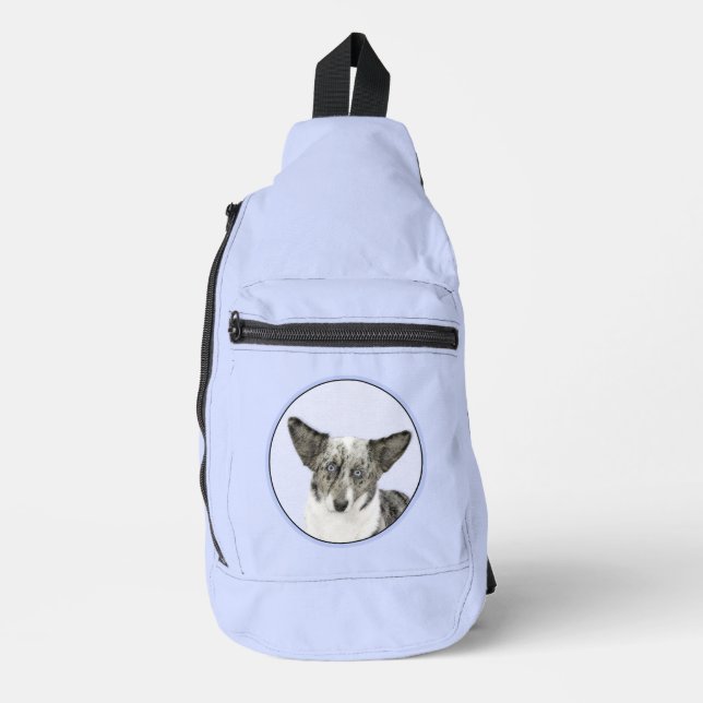 Cardigan Welsh Corgi Blue Merle Malerei Dog Art Crossbody Bag (Vorderseite)