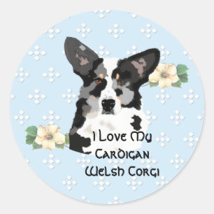 Cardigan Welsh Corgi, Blue w/White Diamonds Runder Aufkleber