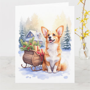 Cardigan Welsh Corgi Festlicher Schlitten Weihnach Karte