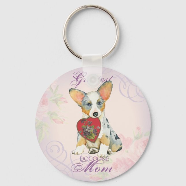 Cardigan Welsh Corgi Herz Mama Schlüsselanhänger (Vorderseite)