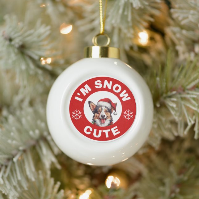 Cardigan Welsh Corgi Ich bin Schnee Niedlich Keramik Kugel-Ornament (Baum)