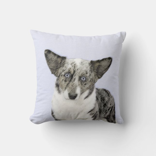 Cardigan Welsh Corgi Malerei - Original Hund Kunst Kissen (Vorderseite)