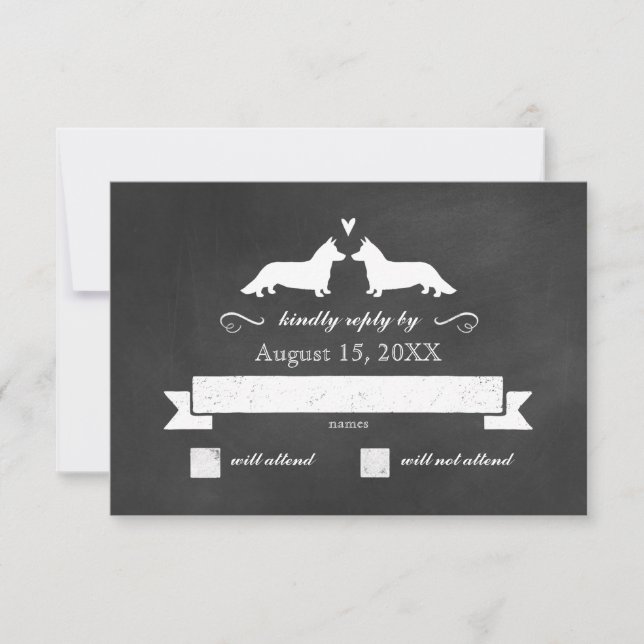 Cardigan Welsh Corgi Silhouetten Wedding RSVP (Vorderseite)