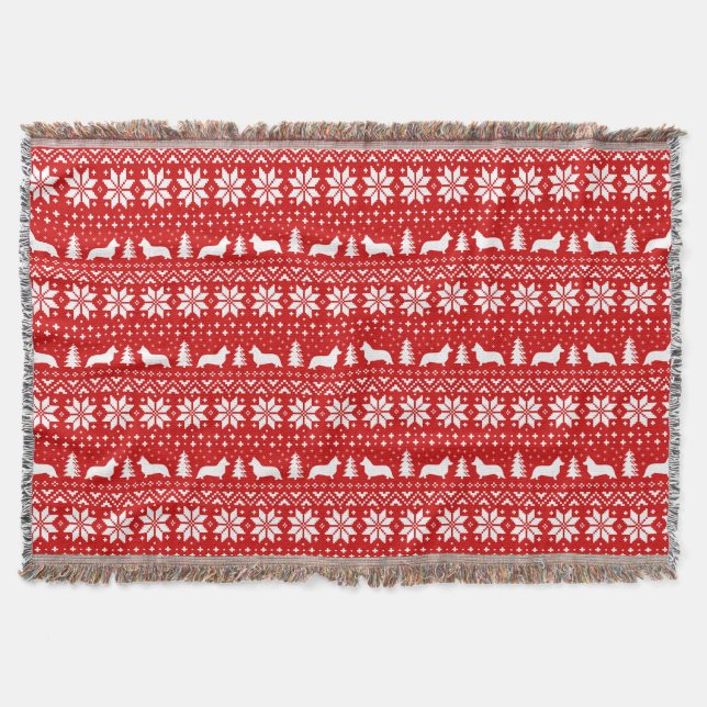 Cardigan Welsh Corgi Silhouetten Weihnachtsmuster Decke (Vorderseite)