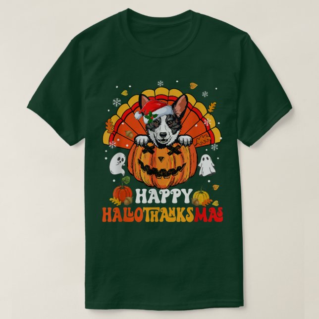 Cardigan Welsh Corgis Dog Happy Hallothanksmas Hal T-Shirt (Design vorne)