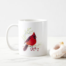 Cardinal Bird Aquarelle Art Café Mug