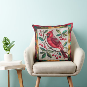 Cardinal Bird Quilt, Lance Oreiller Vibrant Carte