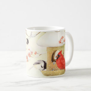 Cardinal d'alimentation d'hiver et chickadees Mug