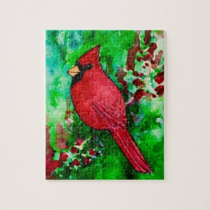 Cardinal dans le puzzle de peinture à l'aquarelle