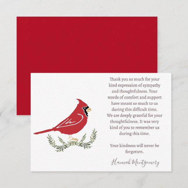 Cardinal Funeral Photo Carte de remerciements, Sym (Devant / Derrière)