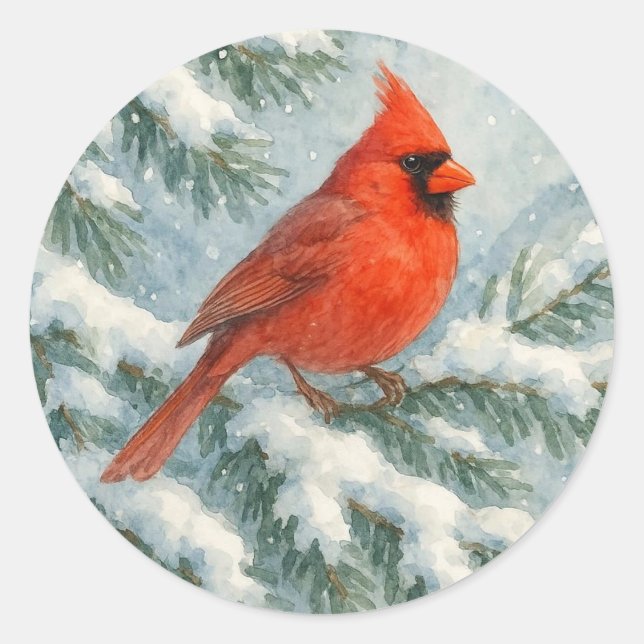 Cardinal in the Snow Winter Round Sticker (Devant)