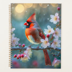 Cardinal mâle au clair de lune Cerisiers en fleurs