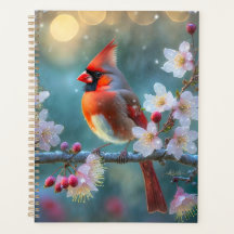 Cardinal masculin en fleurs de cerisiers au clair