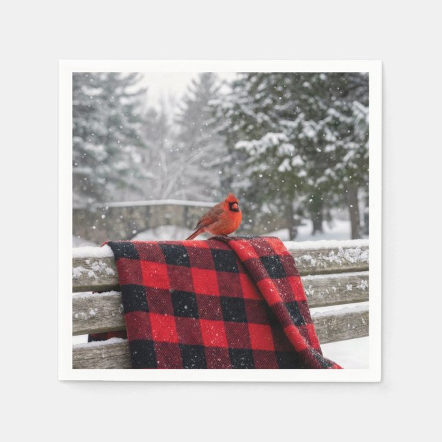 Cardinal On a Snowy Plaid Blanket Serviette (Vorderseite)
