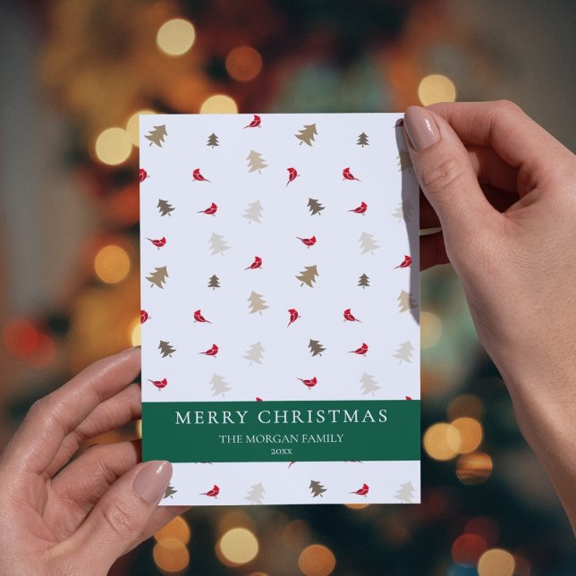 Cardinal Rouge Carte de Noël Oiseau Pins modernes (Créateur téléchargé)