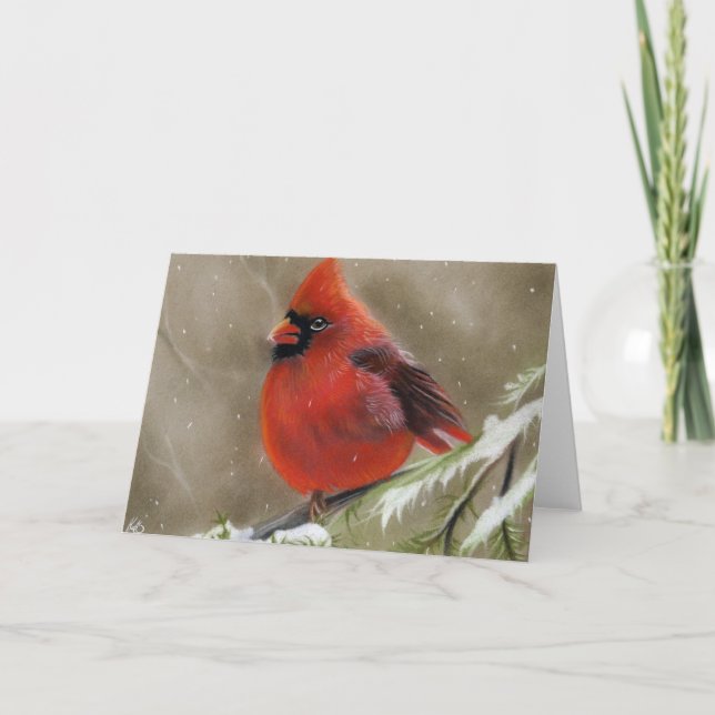 Cardinal rouge dans la neige carte de Noël (Devant)