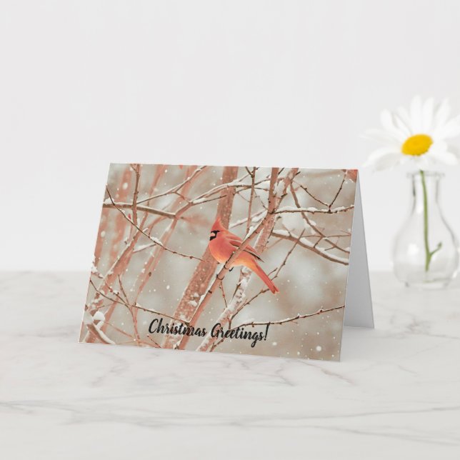 Cardinal Rouge Oiseau de Neige Art Carte de Noël (Petite plante)