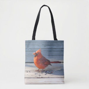 Cardinal rouge sur le sac fourre-tout en bois à