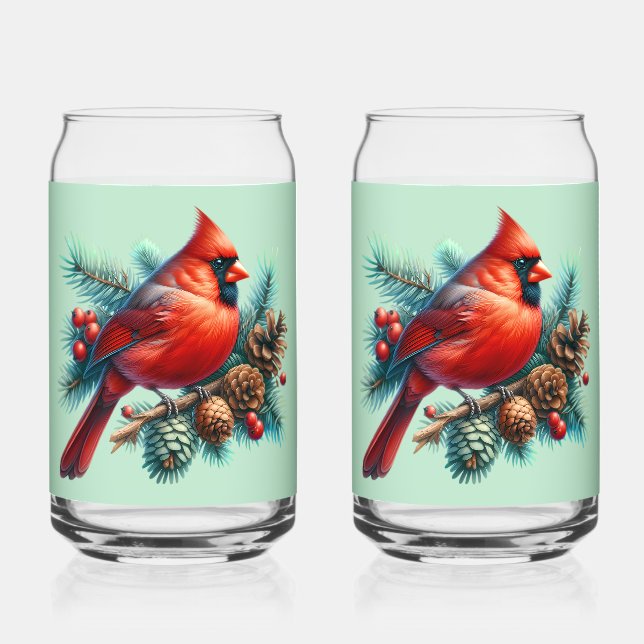 Cardinal sur la branche des pins avec les baies d' (Recto)