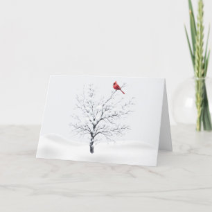 Cardinal sur la carte de Noël Snowy Tree