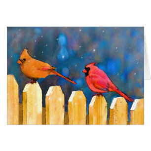 Cardinals on the Fence Painting - Art original