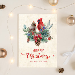 Cardinals Pinecone Jingle Bells Christmas New Year Feiertagskarte