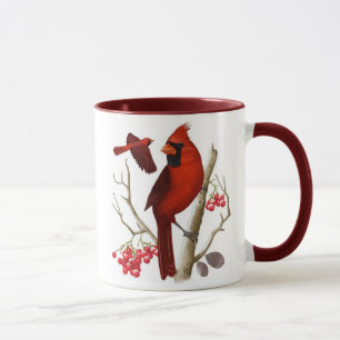 "Cardinaux dans" la tasse de café sauvage d'oisea
