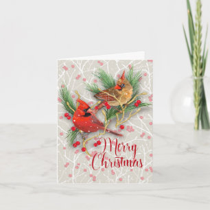Cardinaux de neige personnalisés Carte de Noël