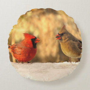 Cardinaux en Coussin rond d'automne