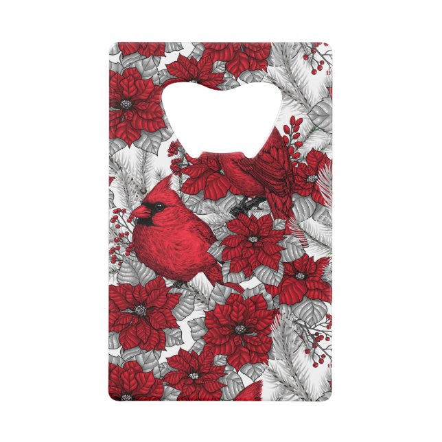 Cardinaux et poinsettia en rouge et blanc (Devant)