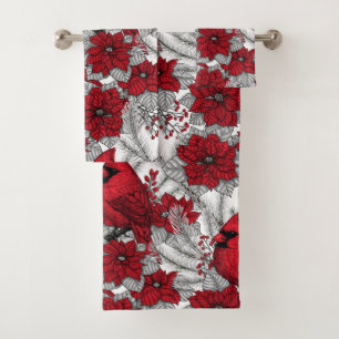 Cardinaux et poinsettia en rouge et blanc