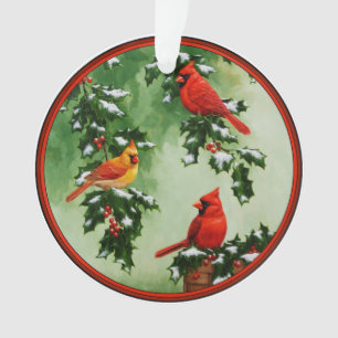Cardinaux rouges du Nord et houx