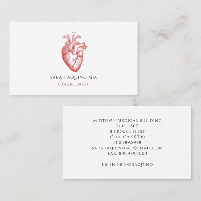Cardiologist Doctor Anatomical Heart Illustration Visitenkarte (Vorne/Hinten)