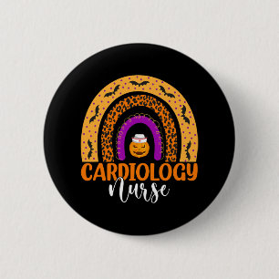 Cardiology Nurse Leopard Rainbow Halloween Pumpkin Button