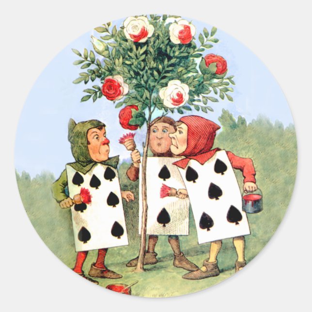 Cardmen Paint the Queen Rose in Wonderland Runder Aufkleber (Vorderseite)