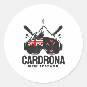 Cardrona Neuseeland-Skigebiet Retro-Skiing Runder Aufkleber