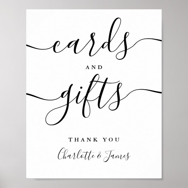 Cards And Gifts Black And White Script Sign Poster (Vorne)