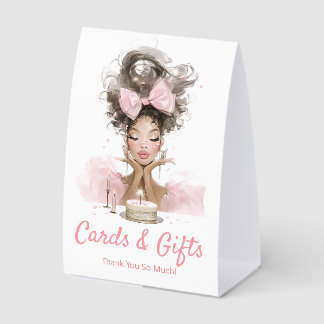  cards and gifts ,pink script birthday girl trendy tischaufsteller 