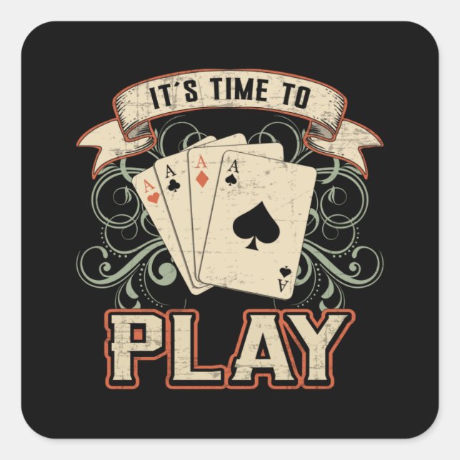 Cards Card Playing Day Poker Ace Casino Game Gift Quadratischer Aufkleber (Vorderseite)