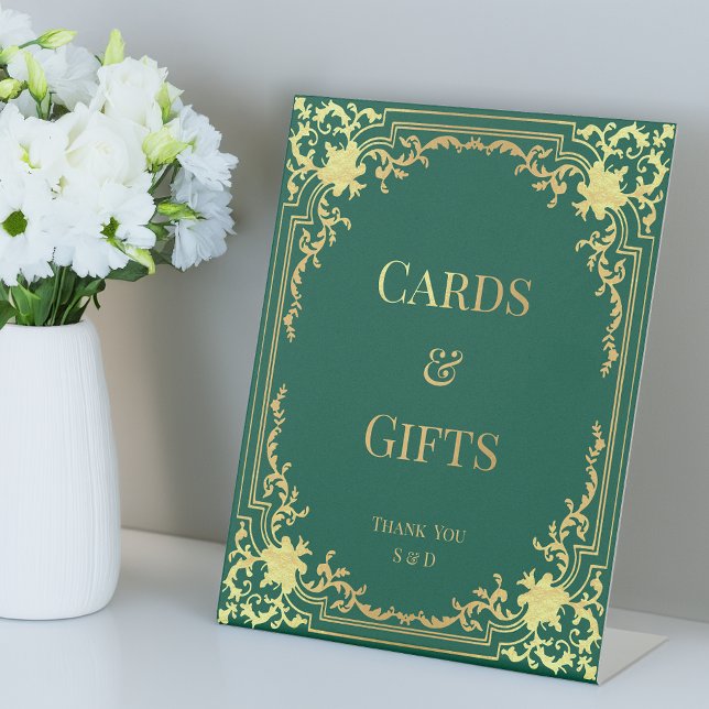 Cards Gifts Emerald Green Faux Gold Wedding Ornate Sockelschild (Von Creator hochgeladen)