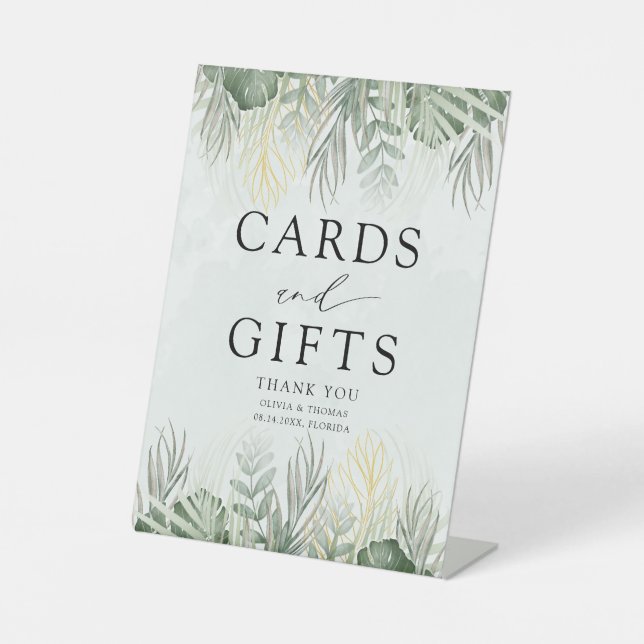 Cards & Gifts Green Tropical Wedding Sockelschild (Vorderseite)
