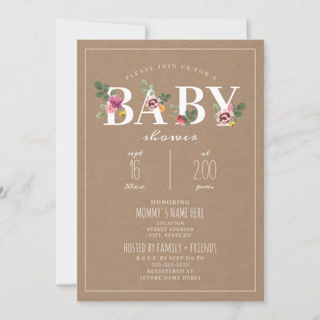 Cardstock  Bloral Baby Dusche Einladung (Vorderseite)