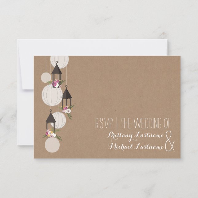 Cardstock Inspiriert Floral Lanterns Wedding RSVP (Vorderseite)