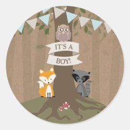 Cardstock Inspiriert Woodland Baby Shower Boy Runder Aufkleber
