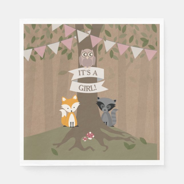 Cardstock Inspiriert Woodland Babydusche - Mädchen Serviette (Vorderseite)